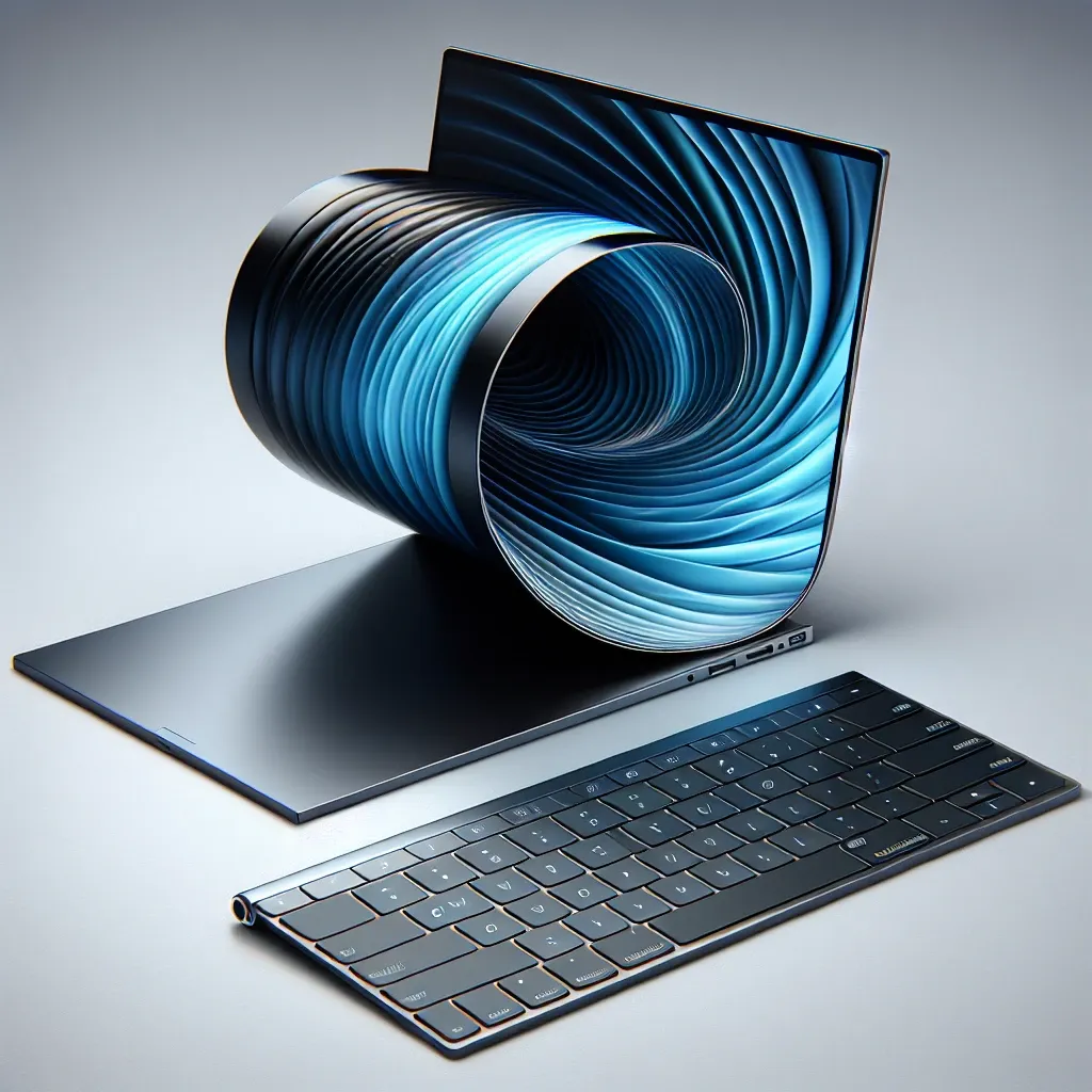"Image of Dell's new thin laptop with a flexible rollable display, showcasing innovative design and advanced technology featured in the announcement article."